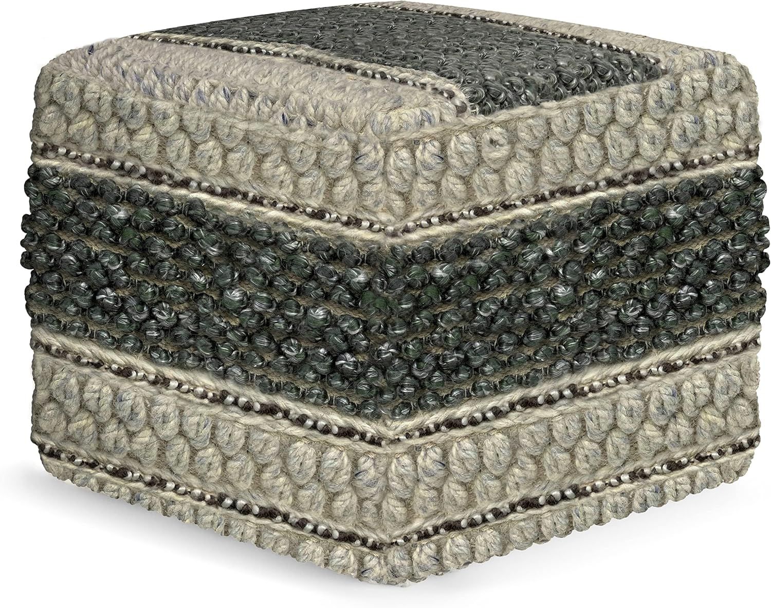 Grady Green and Natural Handloom Woven Square Pouf