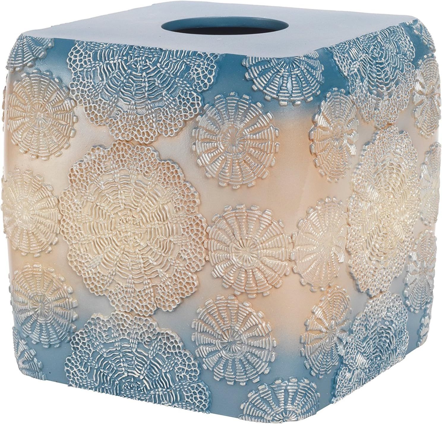 Teal and Beige Resin Square Tissue Box Cover