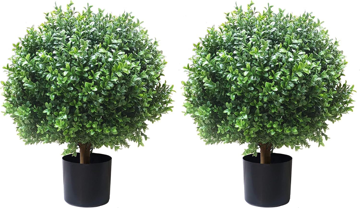 24'' Green Plastic Potted Boxwood Topiary Set