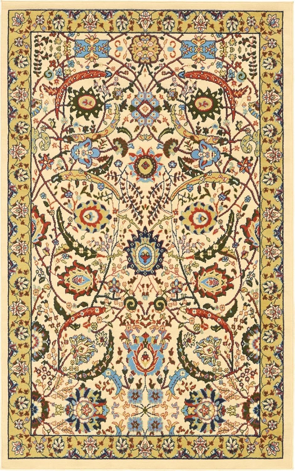 Ivory and Multicolor Rectangular Synthetic Area Rug