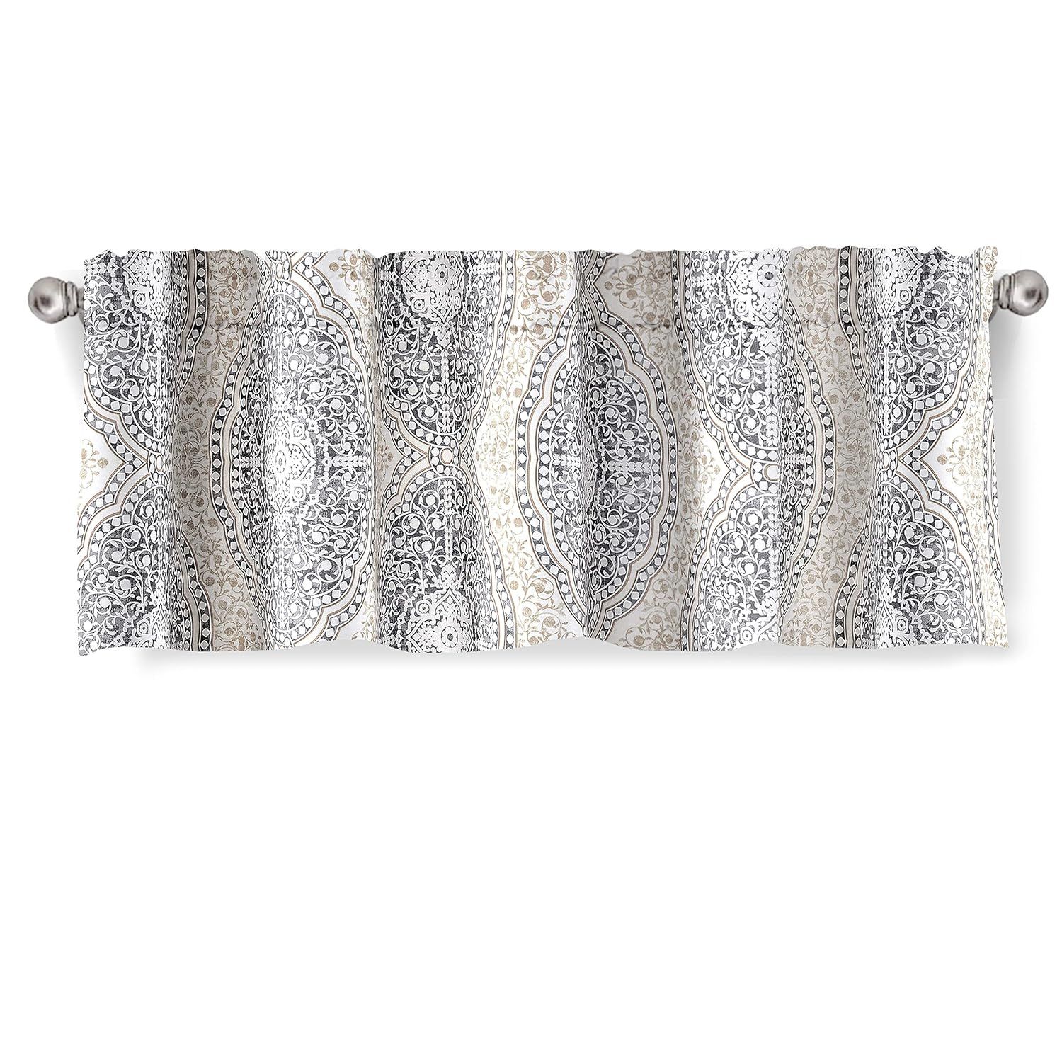 Adrianne Teal Blue Damask Floral Rod Pocket Valance
