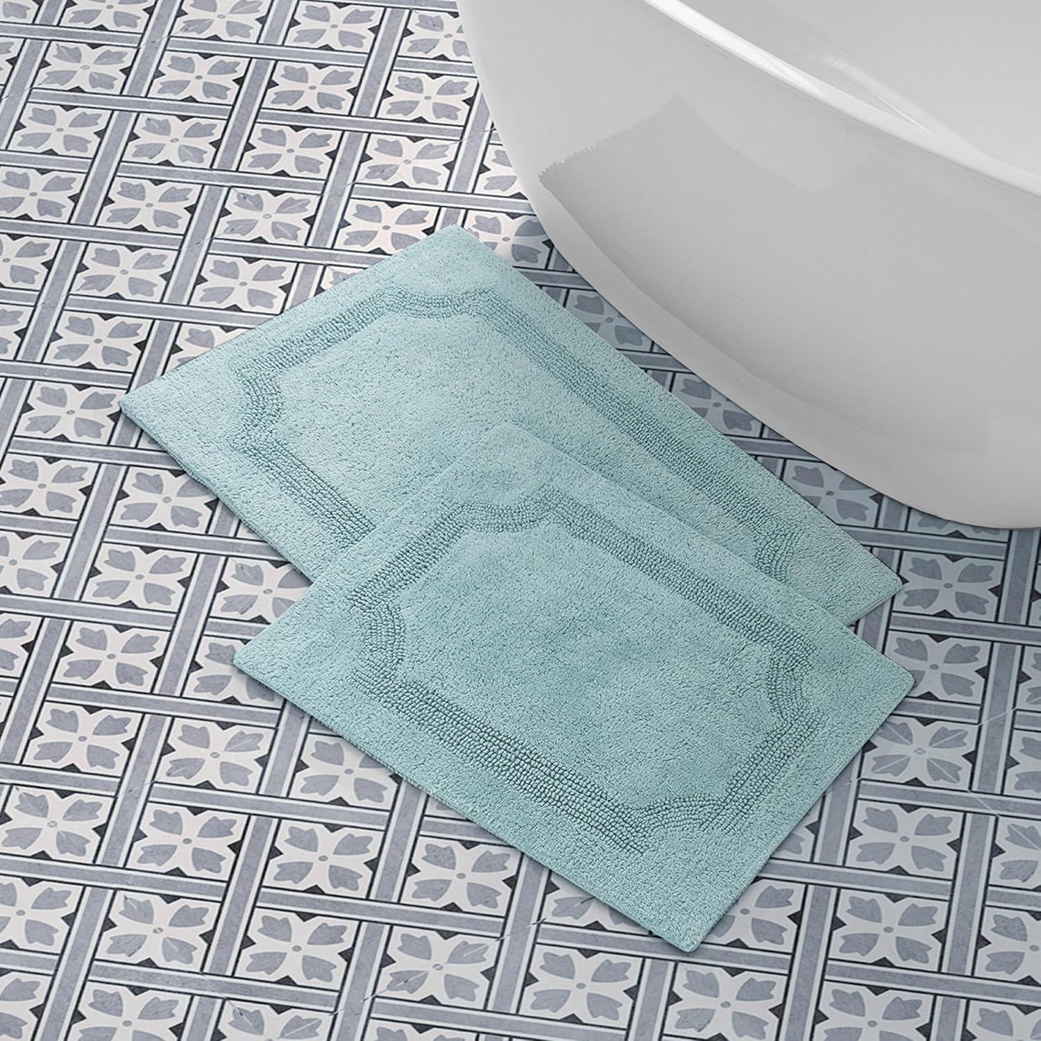 Aqua Cotton Reversible 2-Piece Bath Mat Set