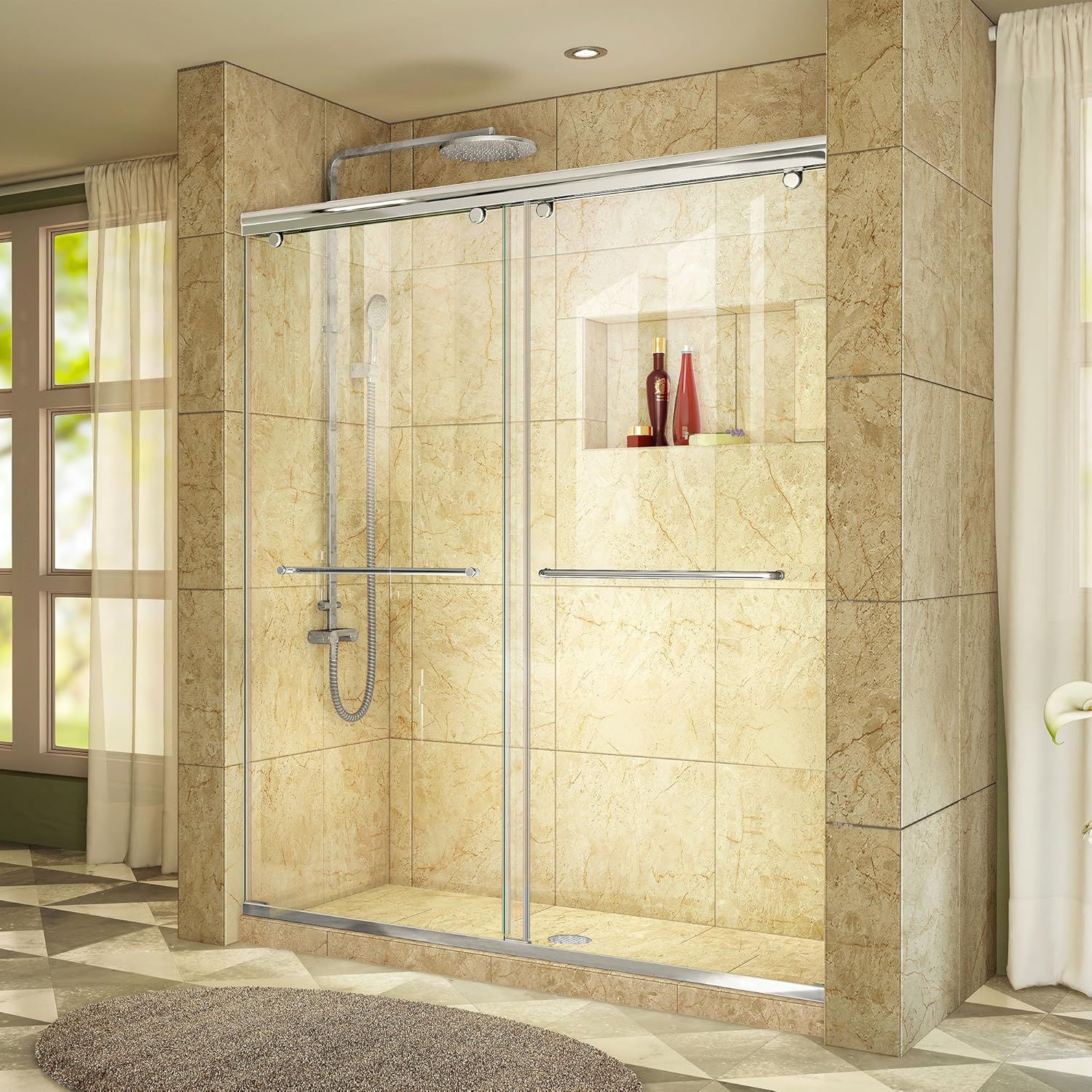 Charisma 60" Frameless Clear Glass Sliding Shower Door with Brushed Nickel Hardware