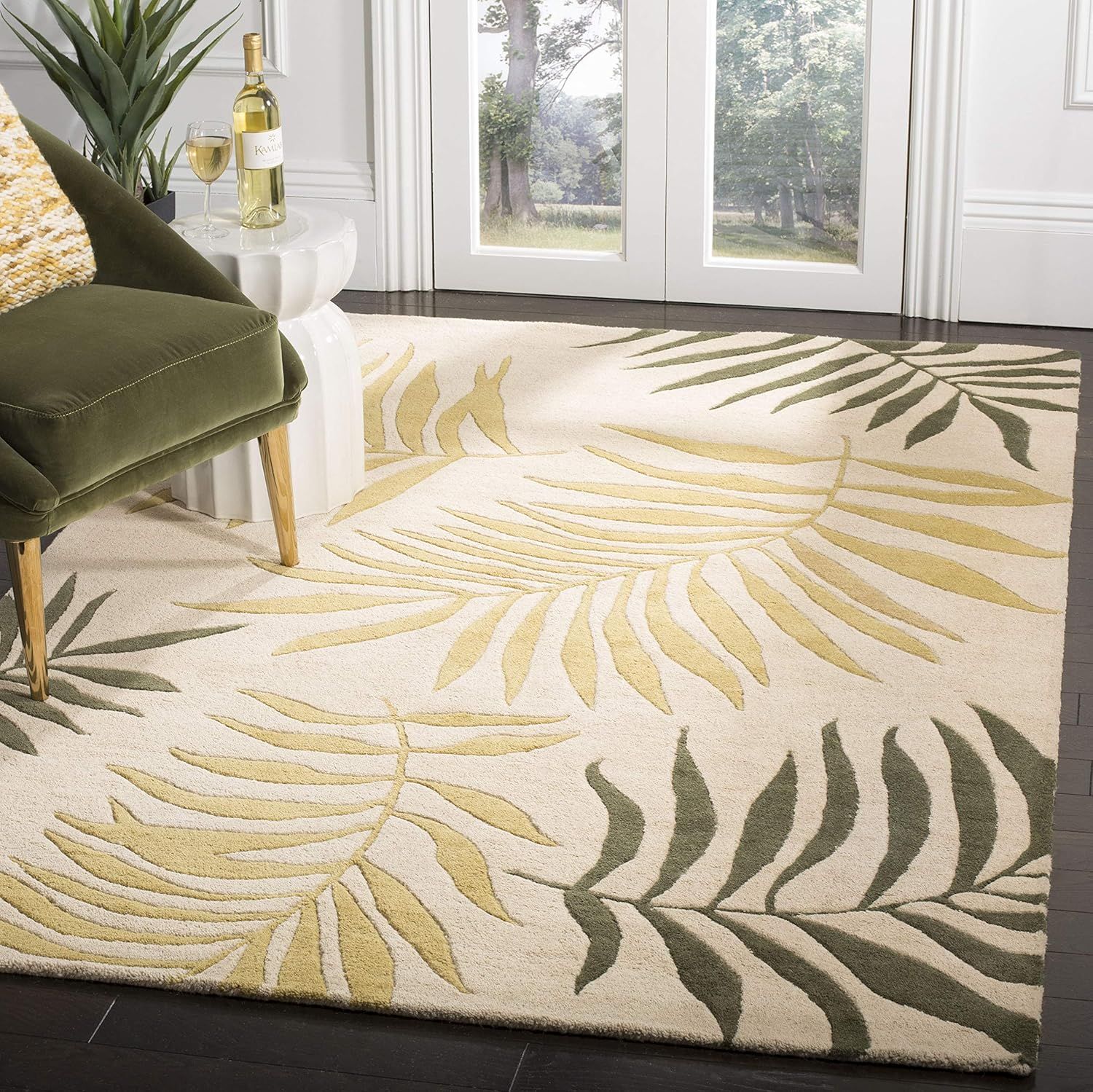 Beige and Multi 5' x 8' Handmade Wool and Viscose Area Rug