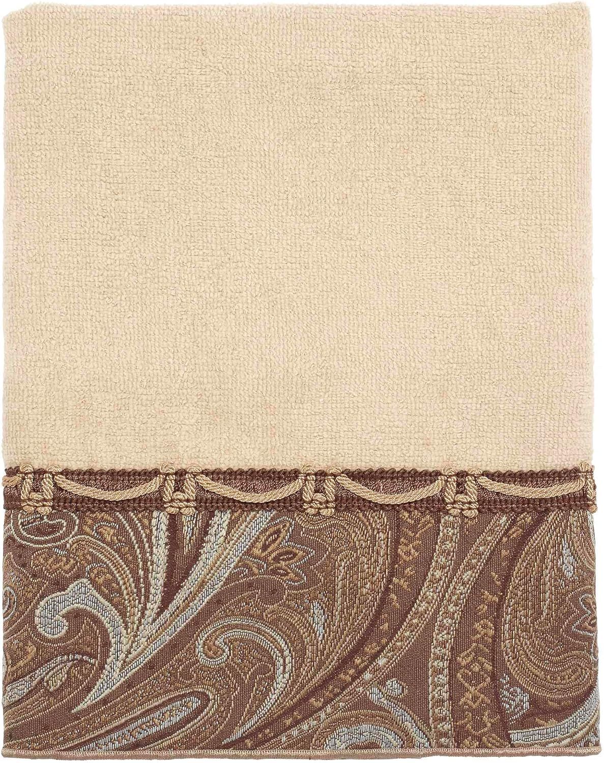 Ivory and Brown Paisley Cotton Hand Towel Set