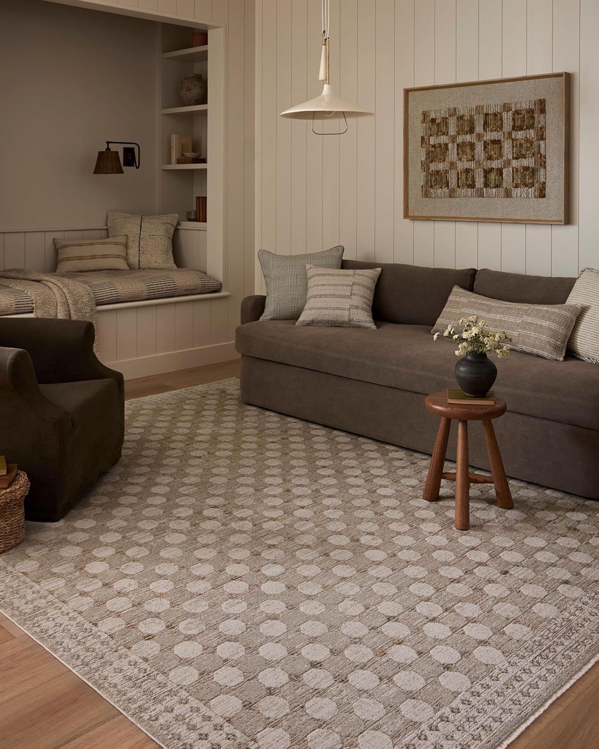 Taupe and Natural Geometric Low Pile Area Rug