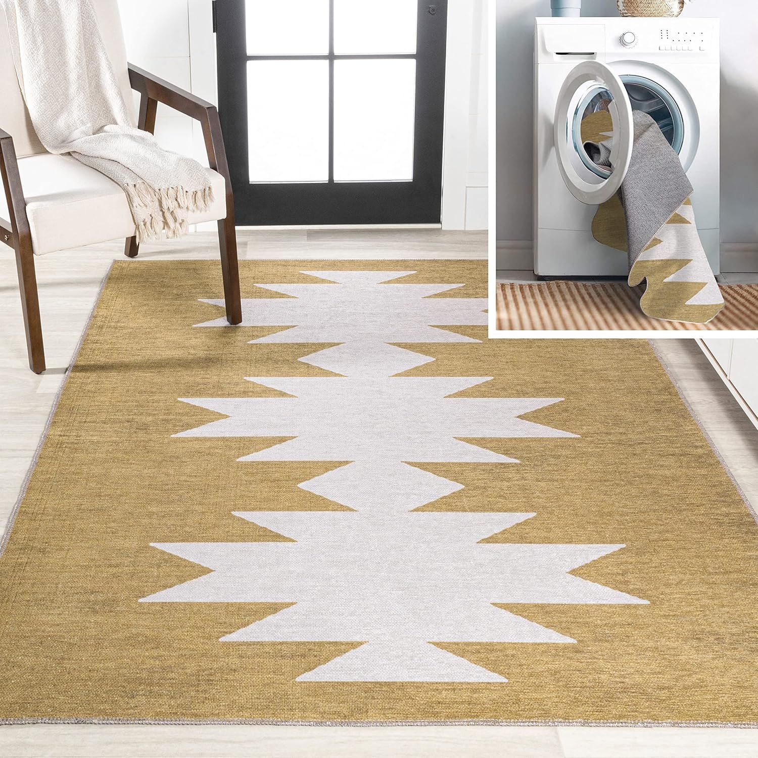 Chayton Minimalist Yellow & Cream Geometric 3x5 Area Rug