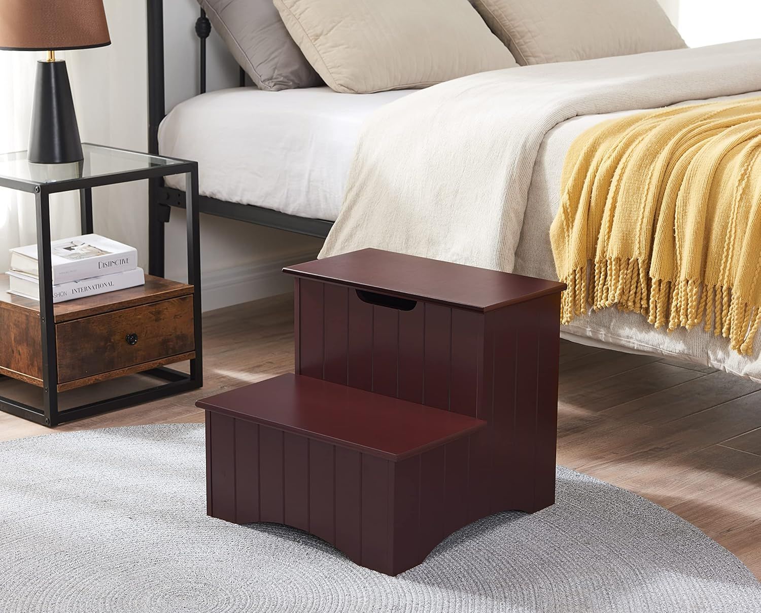 Walnut Wooden 2-Step Stool with Hidden Storage