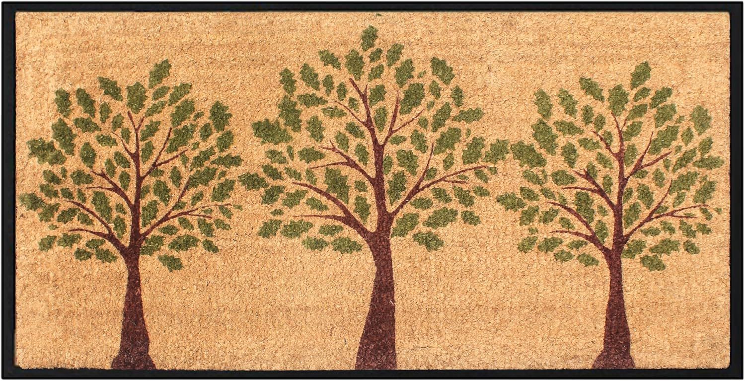 Hand-Crafted Green and Beige Coir Outdoor Doormat