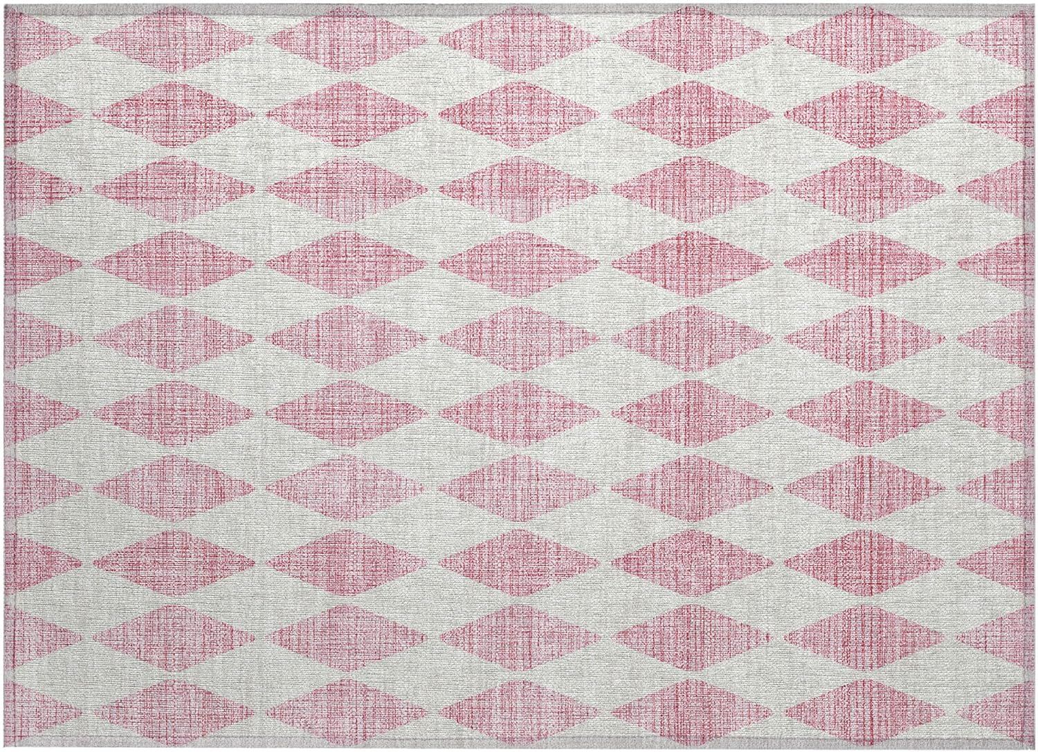 Pink Diamond Pattern Machine Washable Rectangular Rug