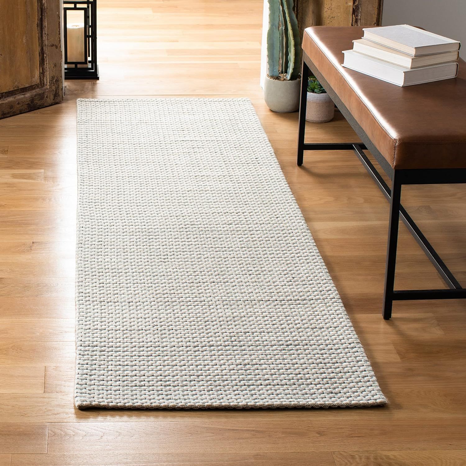 Sophisticated Silver & Ivory Handwoven Wool Runner Rug - 2'3" x 20'