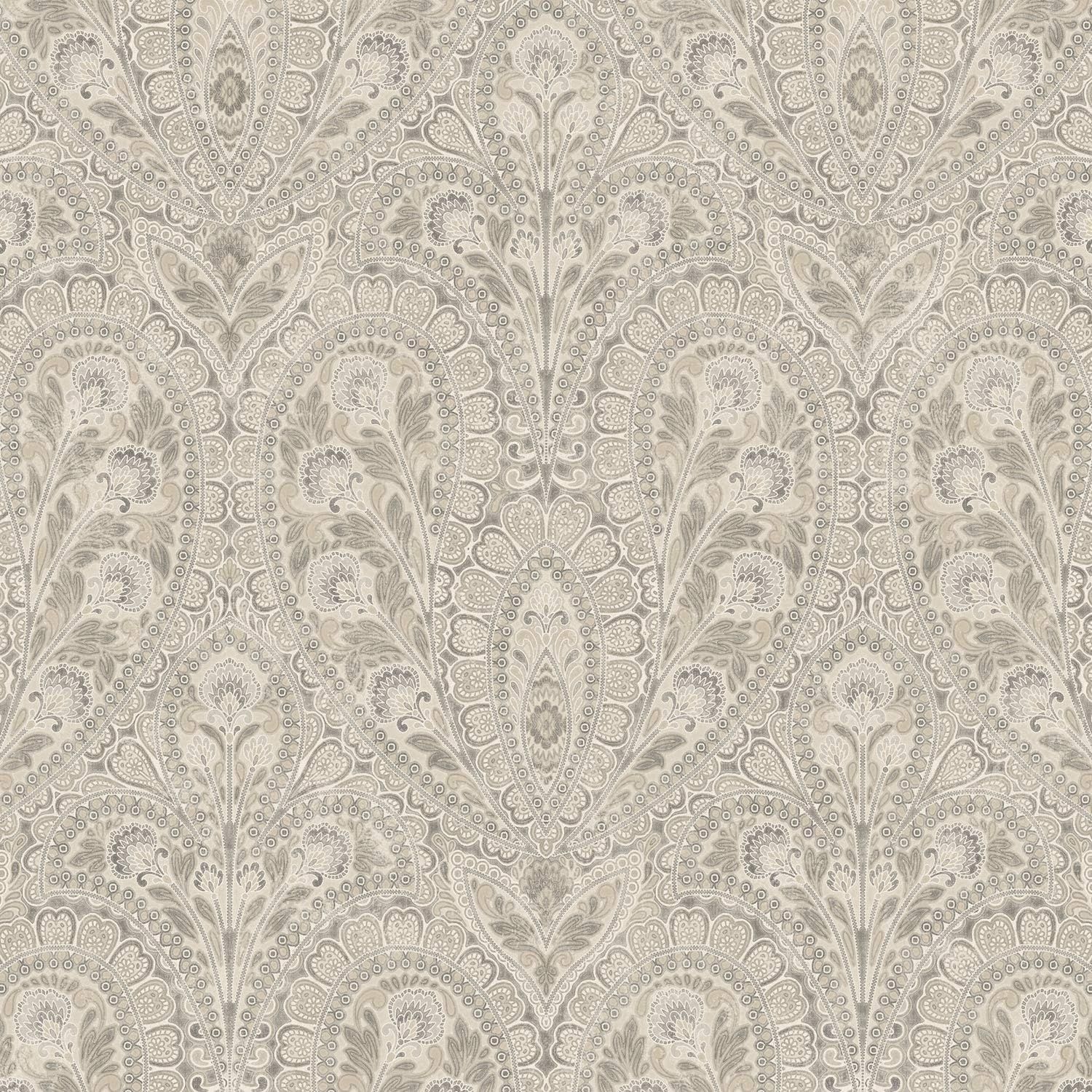 Gray Floral Paisley Pre-Pasted Washable Wallpaper