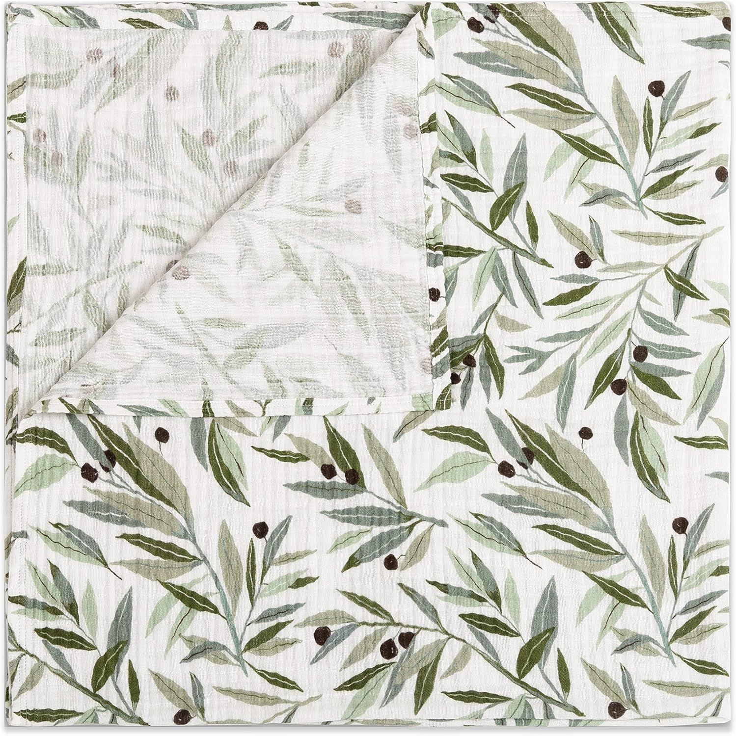 Standard Green and White Floral Cotton Blanket