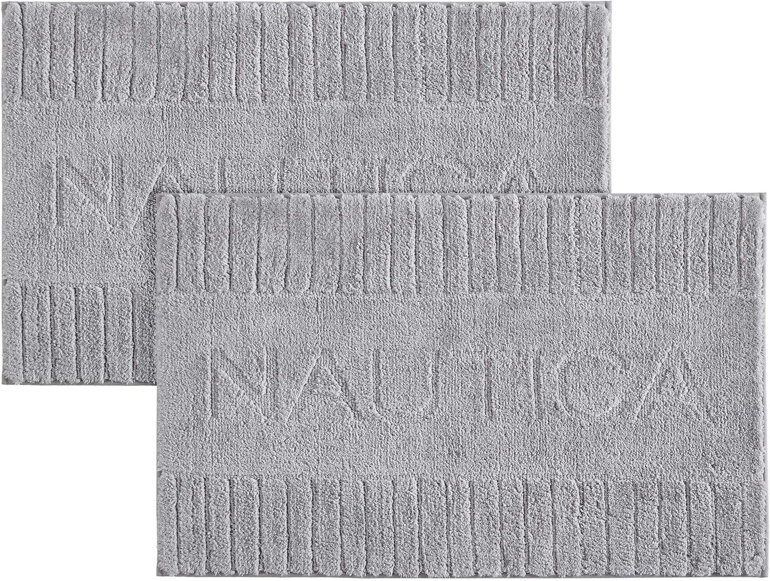 Gray Ridged 2-Piece Machine-Washable Bathroom Rug Set