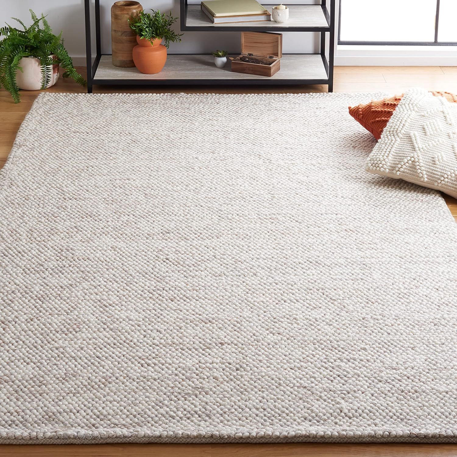 Beige and Ivory Hand-Tufted Wool Rectangular Area Rug