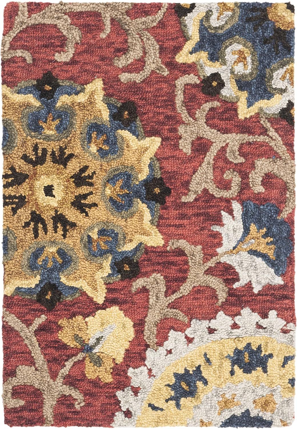 Hand-Tufted Blossom Red Floral Wool Rectangular Rug - 24" x 4"