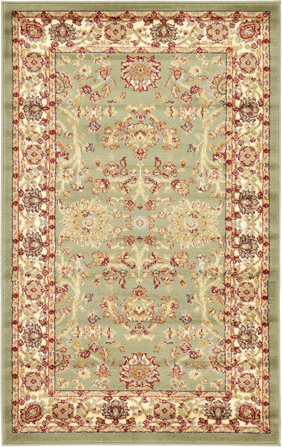 Light Green and Ivory Rectangular Synthetic Area Rug