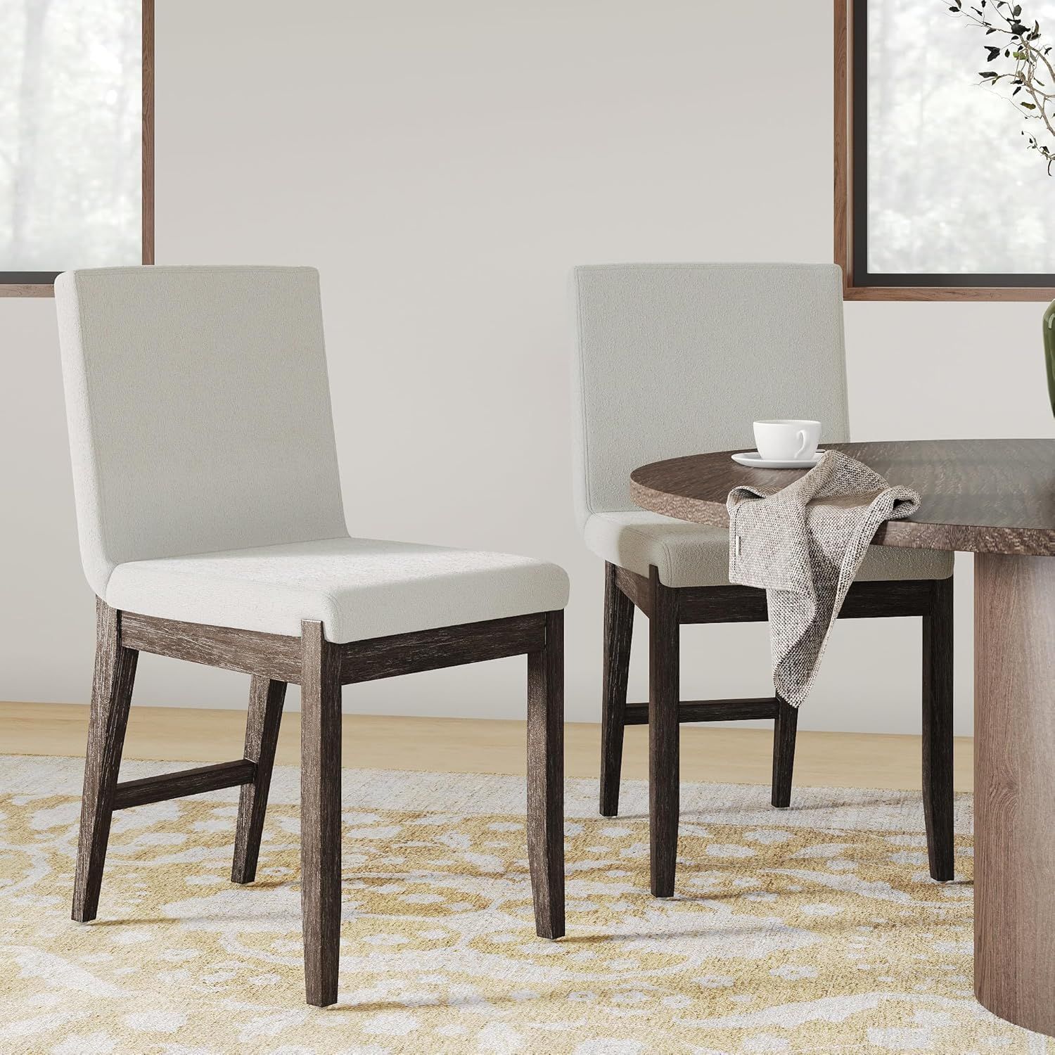 Gracie Dark Brown Upholstered Linen Dining Chair Set