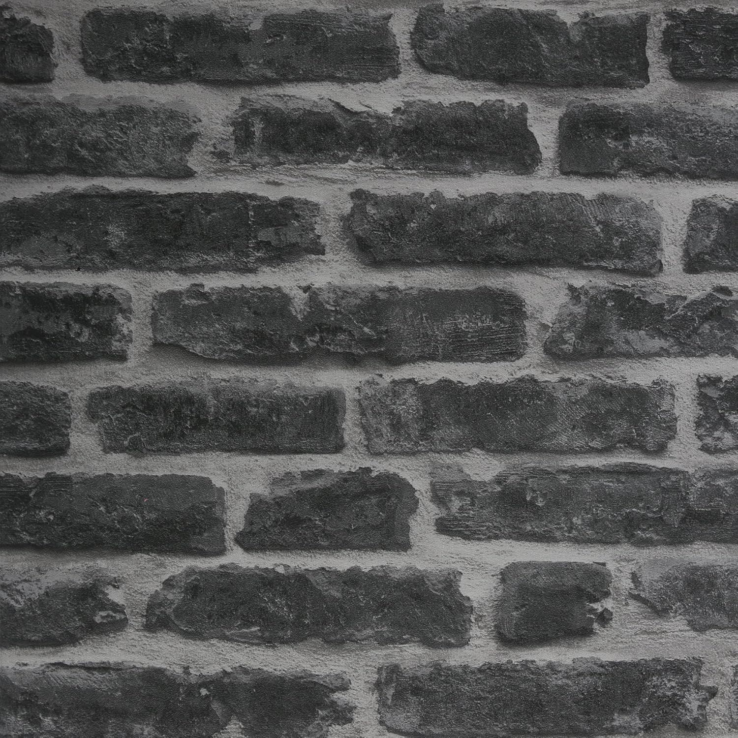 Charcoal Gray Vinyl Brick Peel and Stick Wallpaper