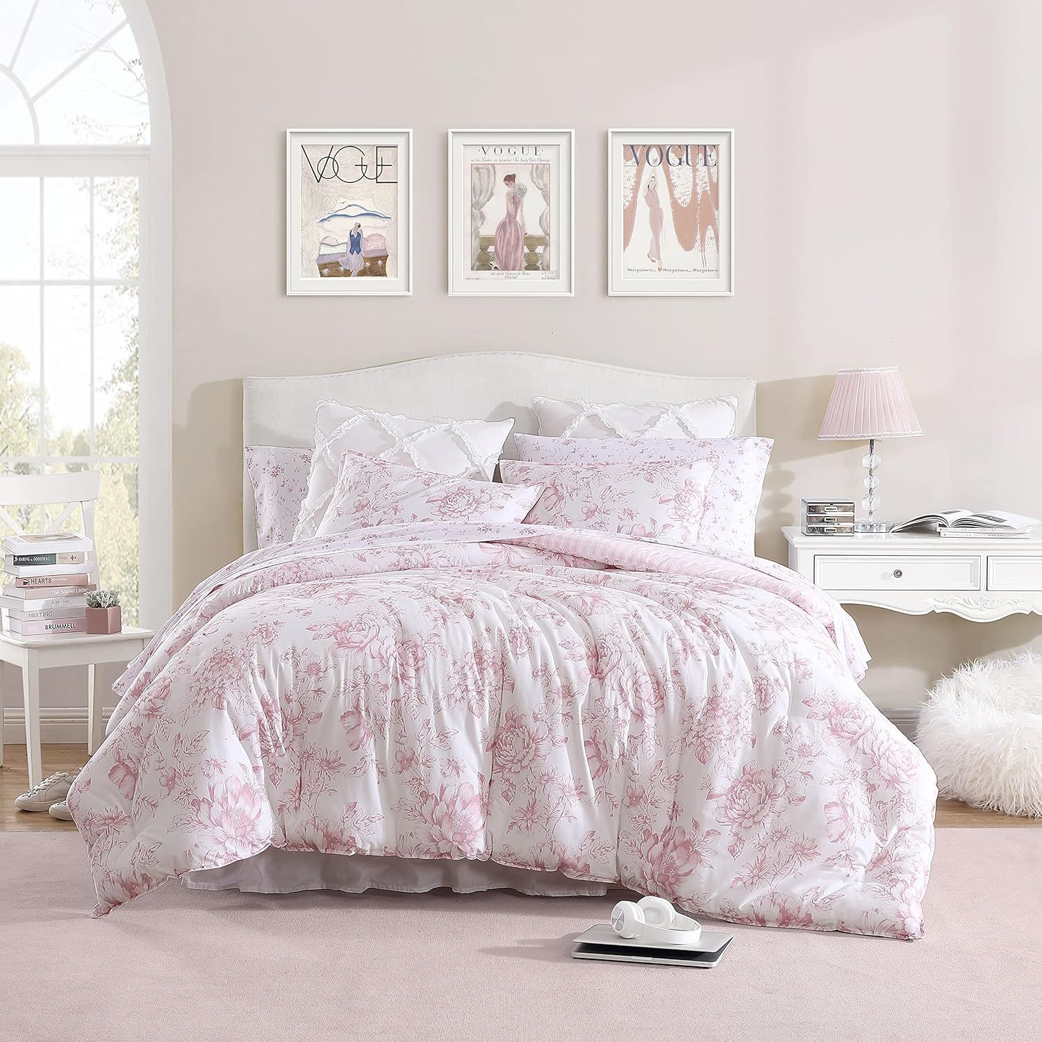 Delphine Pink Reversible Cotton Twin Comforter Set