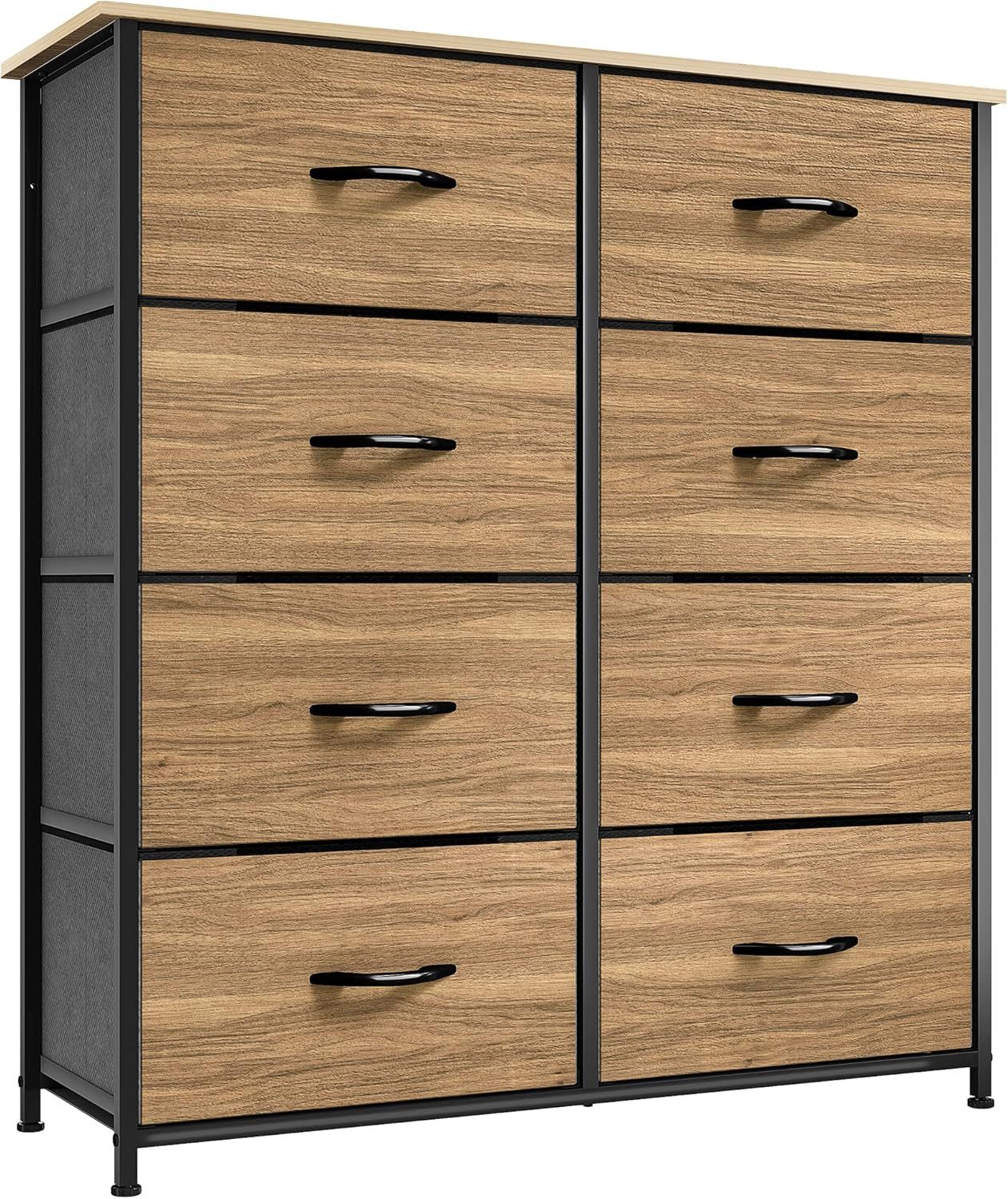 Burlywood Grain 8-Drawer Fabric Storage Tower with Metal Frame