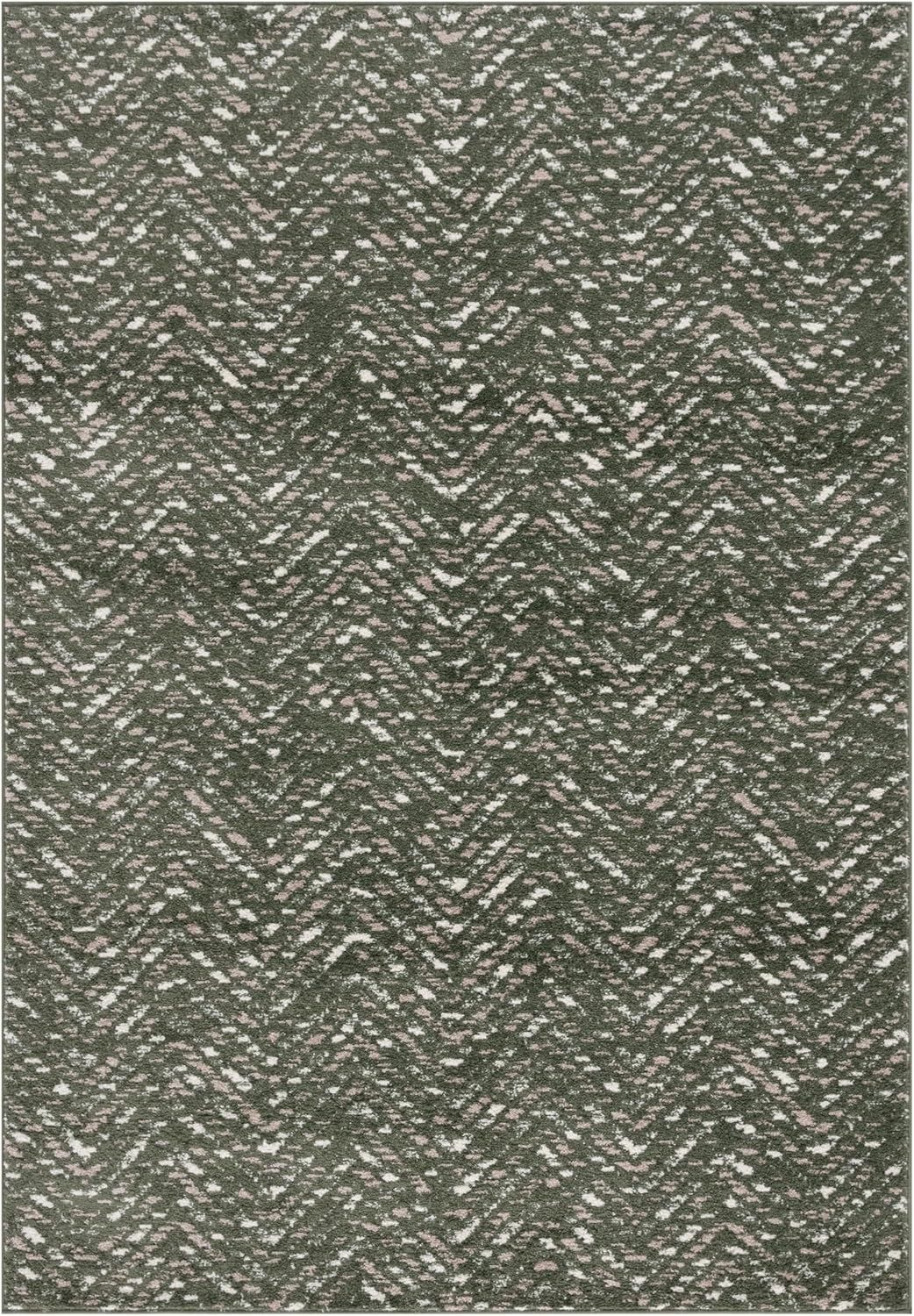 Ivory and Dark Green Rectangular Synthetic Area Rug, 3' x 5'