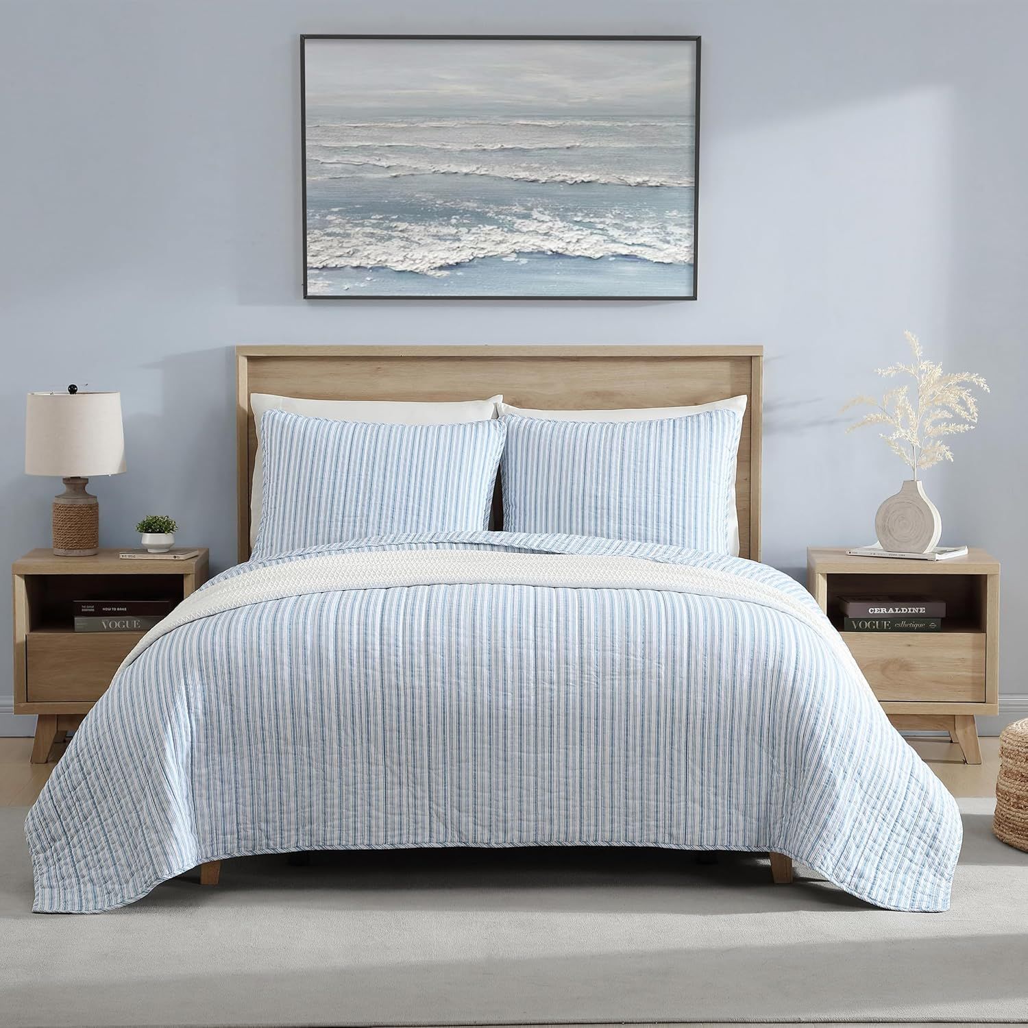 Navy Dusk Twin Reversible Cotton Quilt Set