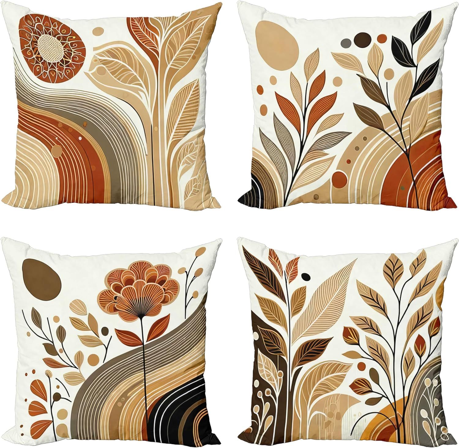 Earthy Boho Botanical Polyester Throw Pillow Set, 20"