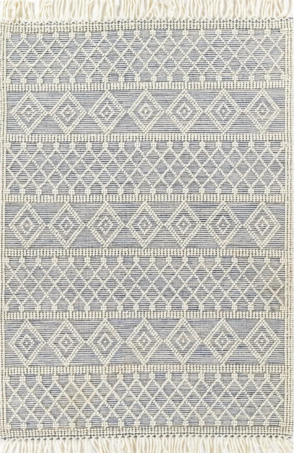 Handmade Blue and White Geometric Wool Area Rug