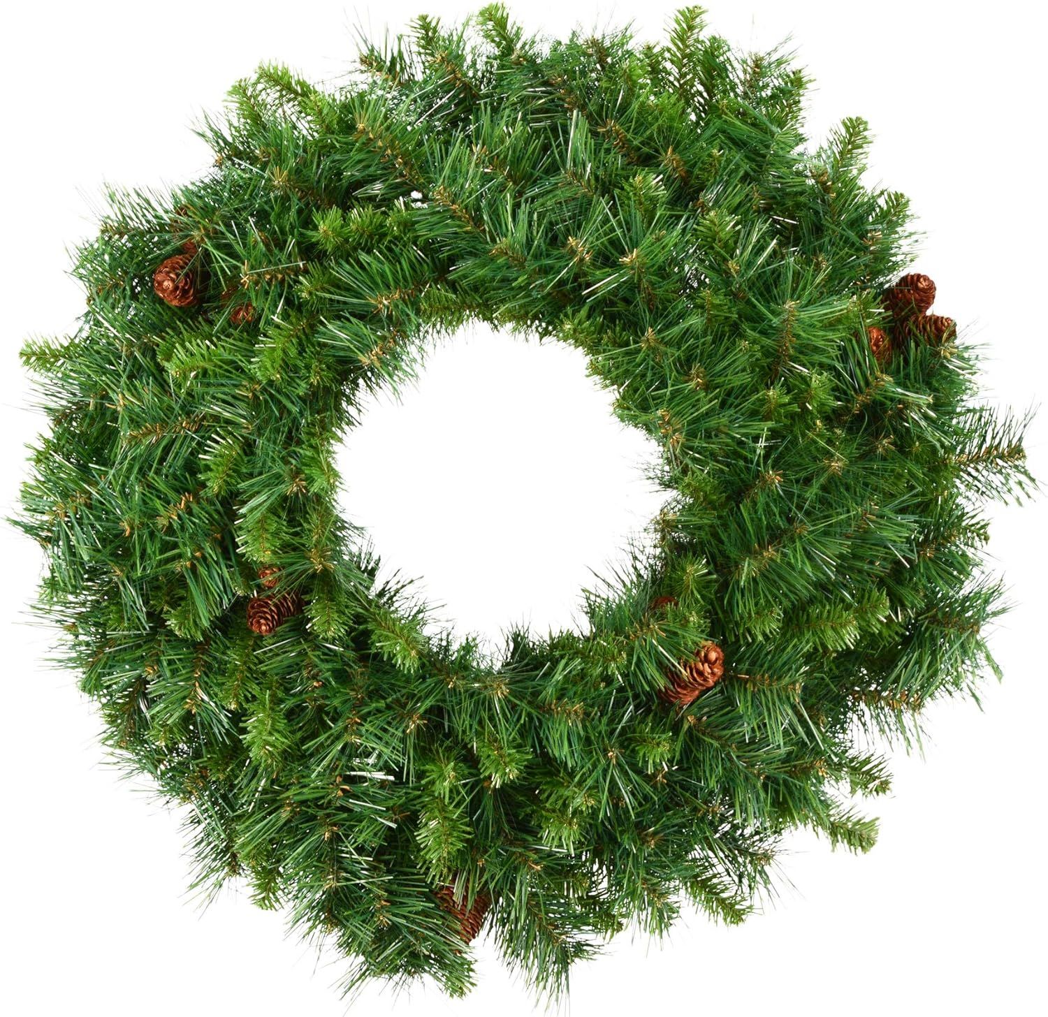 96-Inch Green Pine Artificial Christmas Wreath with Pinecones