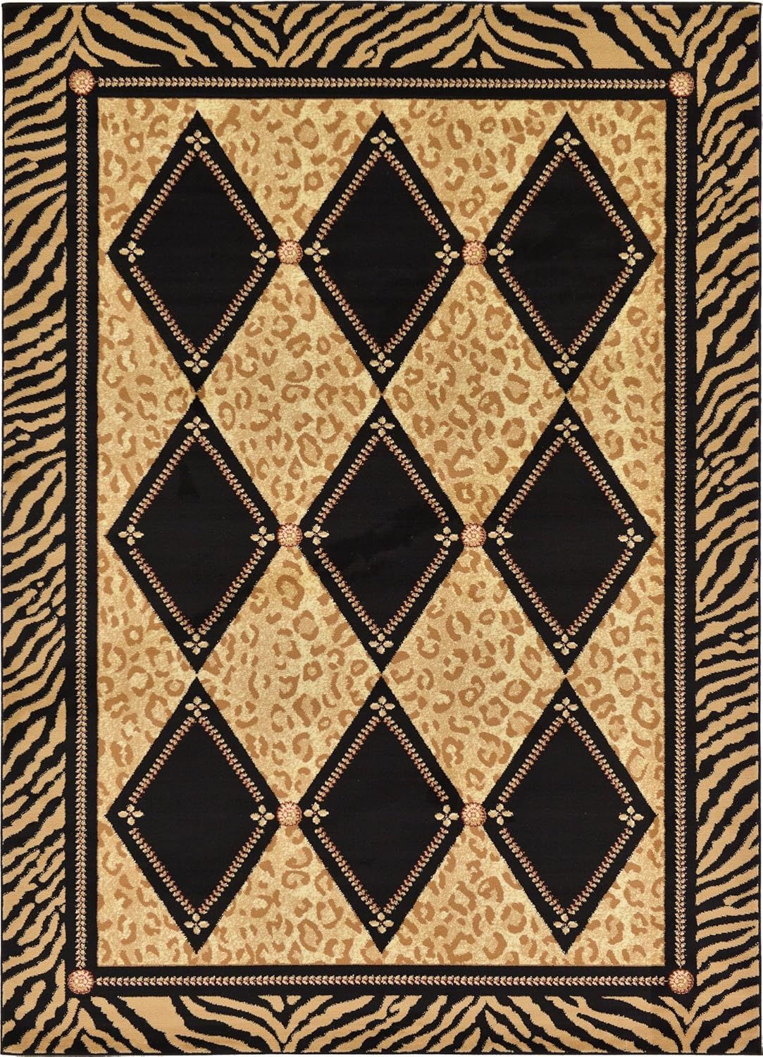 Wildlife Inspired Black and Light Brown Geometric Area Rug