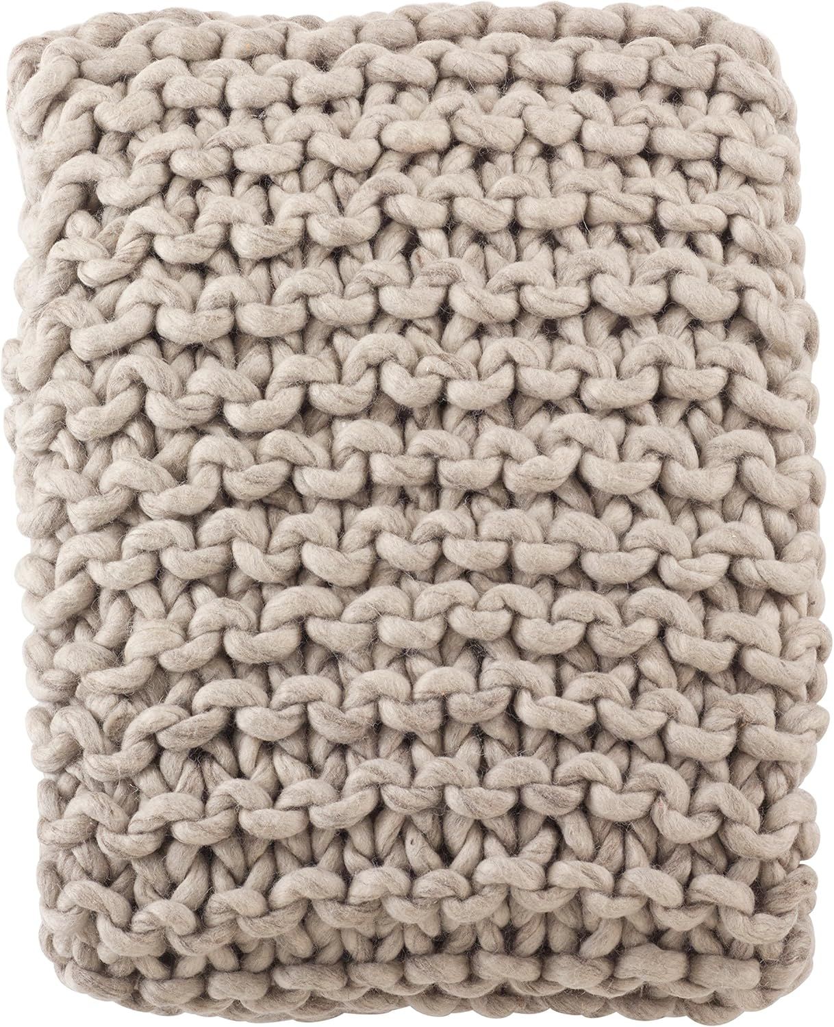 Fog Chunky Cable Knit Wool Throw Blanket, 50" x 60"