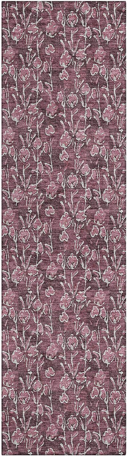 Merlot Floral Synthetic Indoor Outdoor Runner Rug