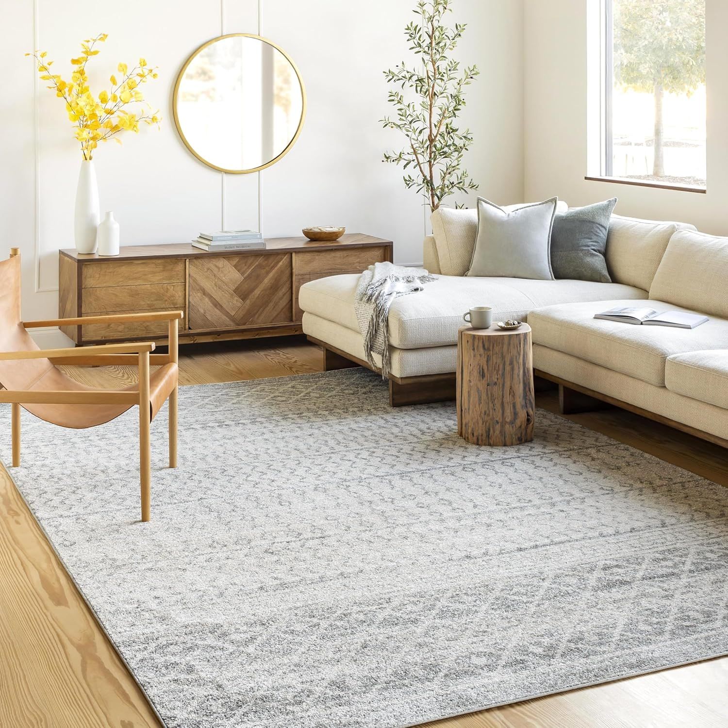 Gray Square Synthetic Easy-Care Stain-Resistant Area Rug