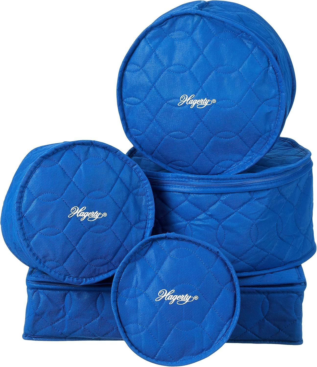 Blue Quilted 5-Piece China Storage Set with Zipper Closure