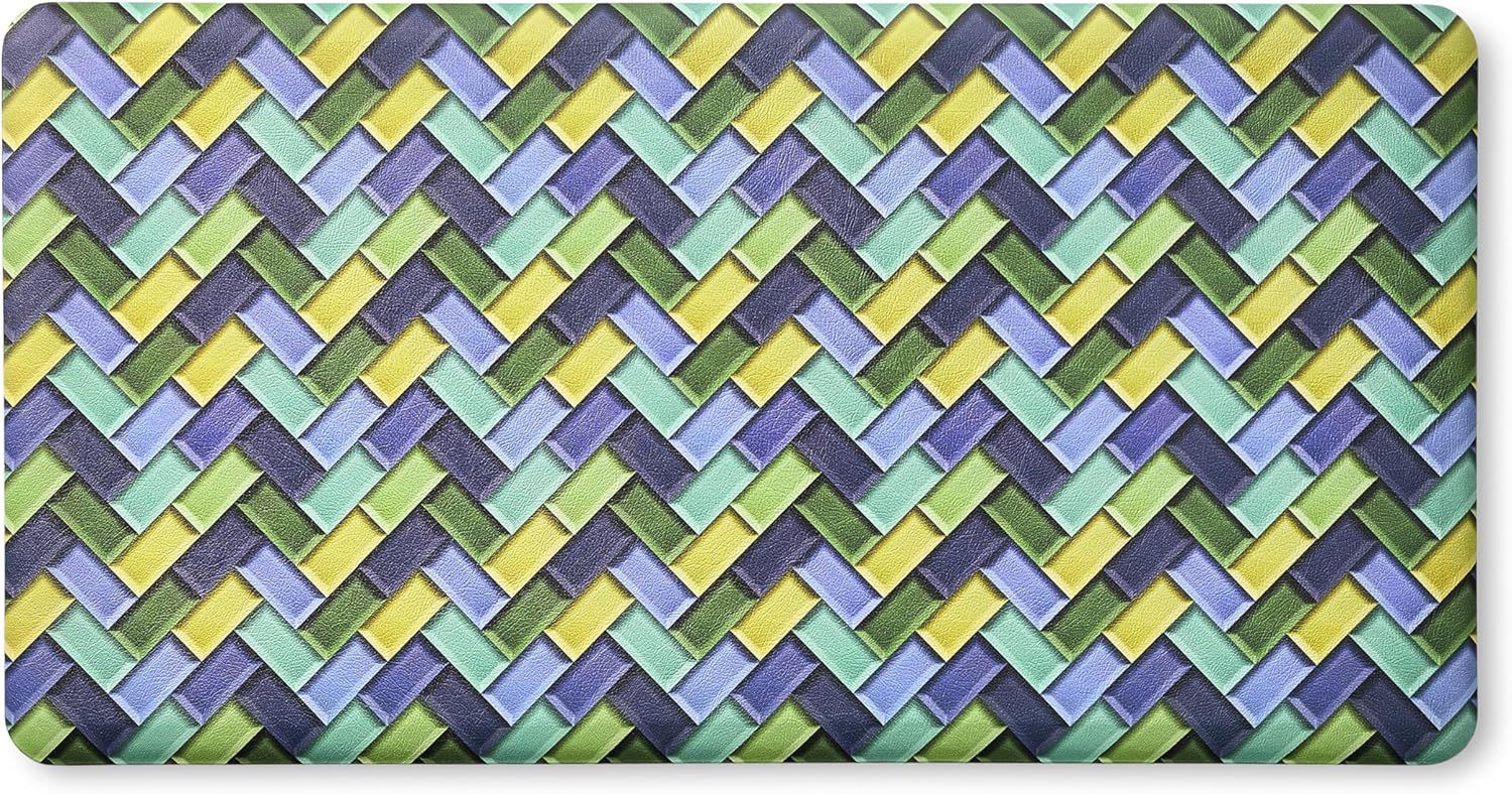 Fiesta Herringbone Blue Green Yellow Anti-Fatigue Kitchen Mat