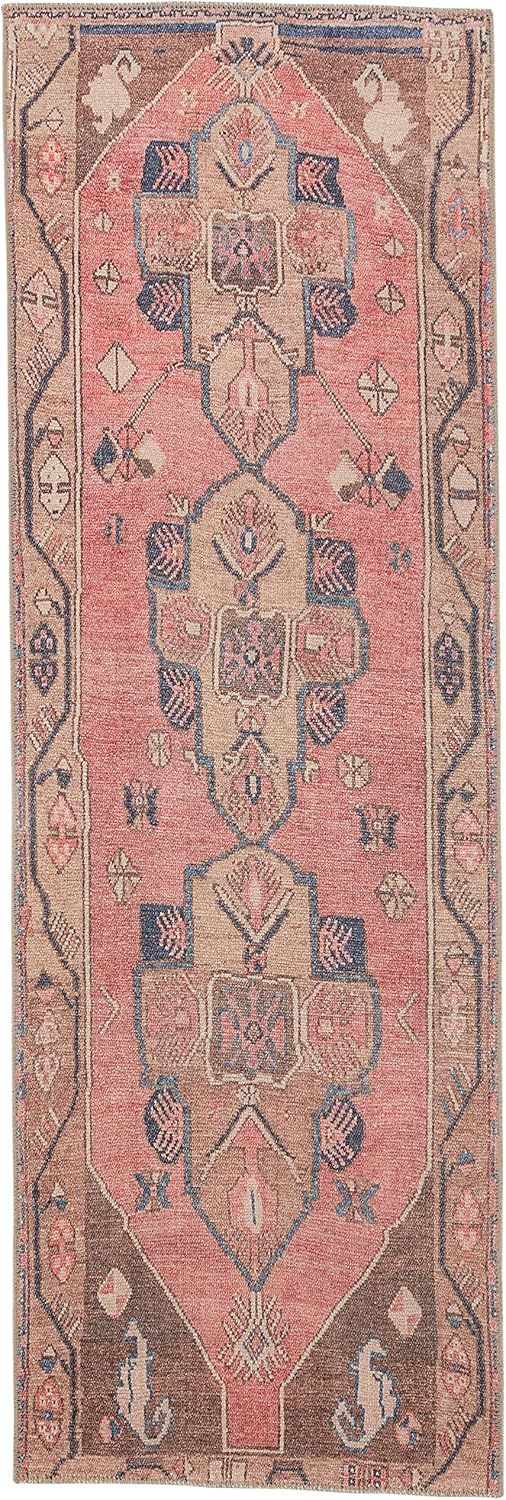 Kairos Blue and Pink Medallion Synthetic Runner Rug