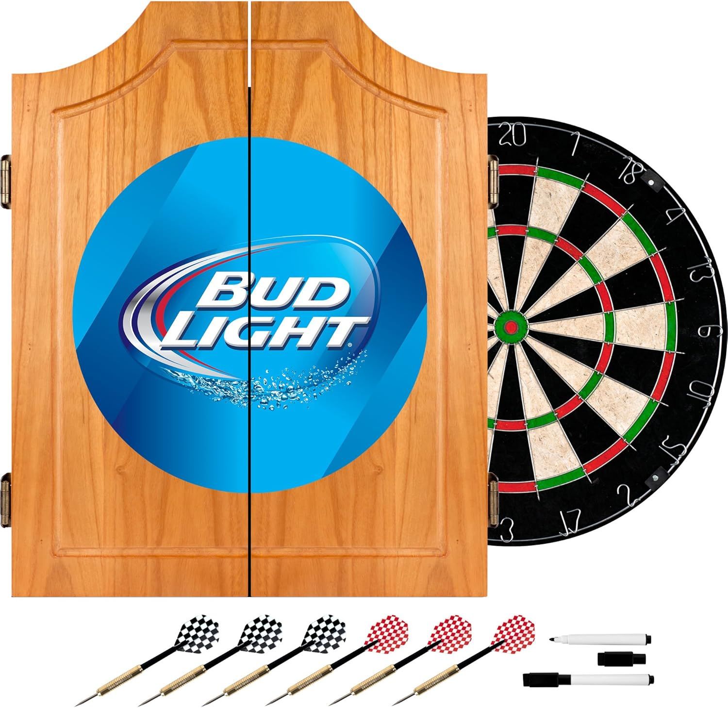 Solid Wood Bristle Dartboard Cabinet Set with Darts