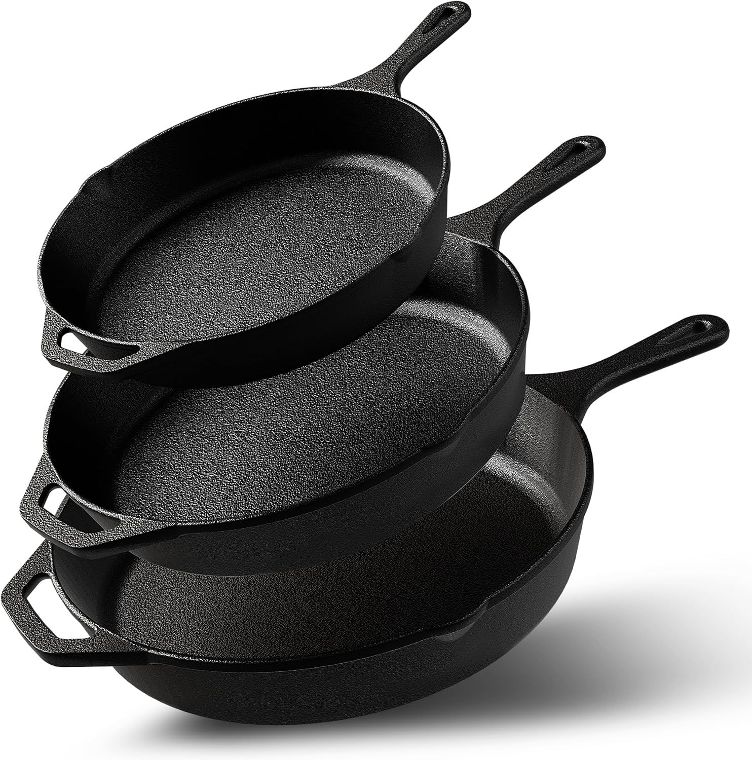 Pre-Seasoned Black Cast Iron Skillet Set, 3-Piece