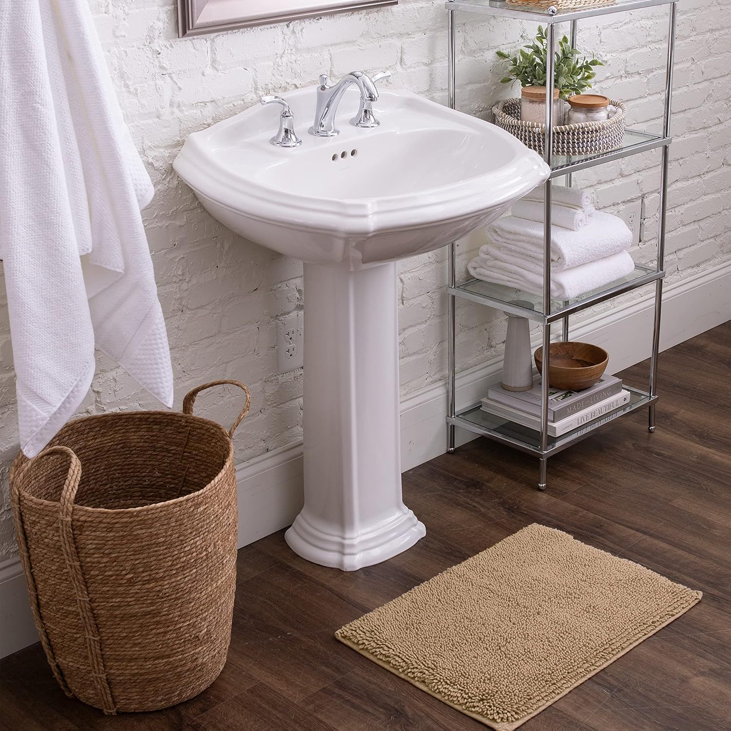 Taupe Cotton Bath Mat with Latex Backing, 24" x 60"