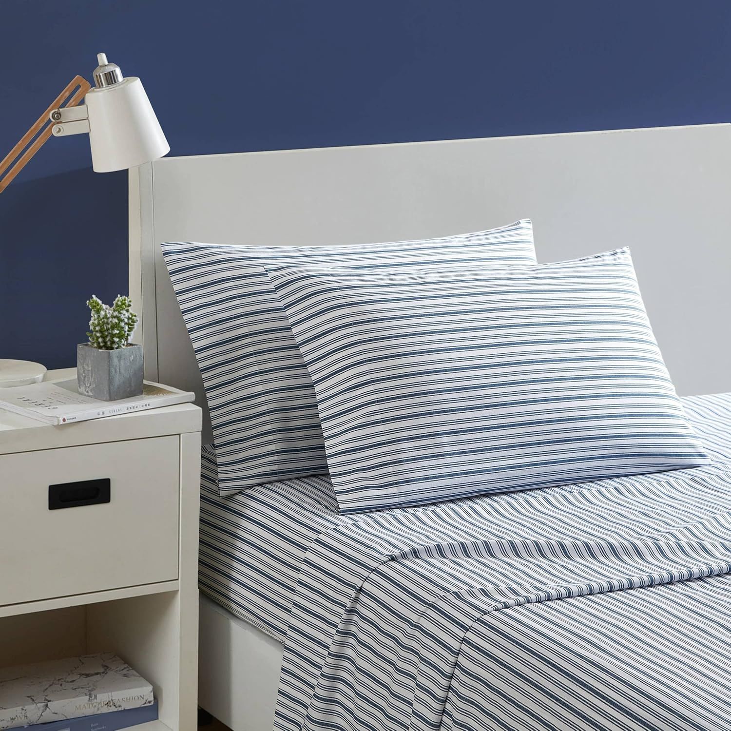 Blue Striped Cotton Percale Queen Sheet Set