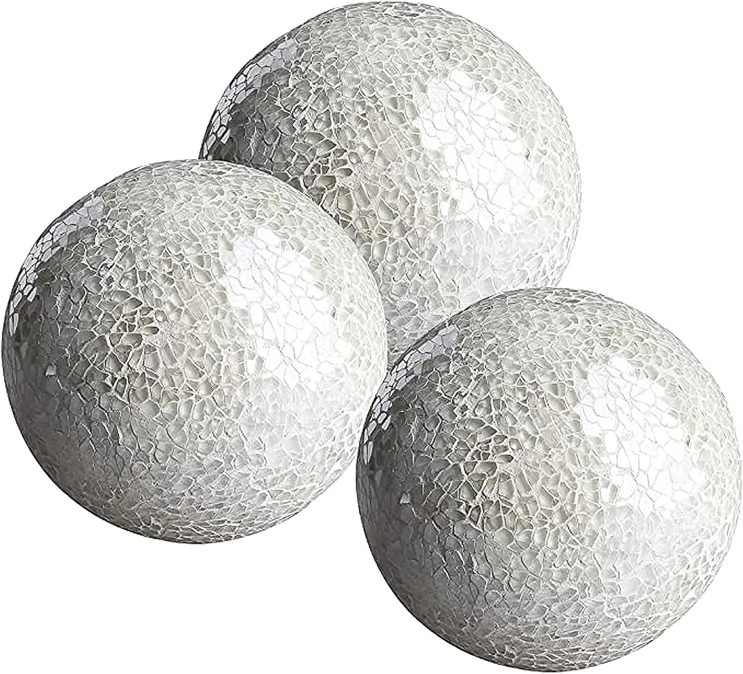 Set of 3 White Glass Mosaic Decorative Sphere Balls