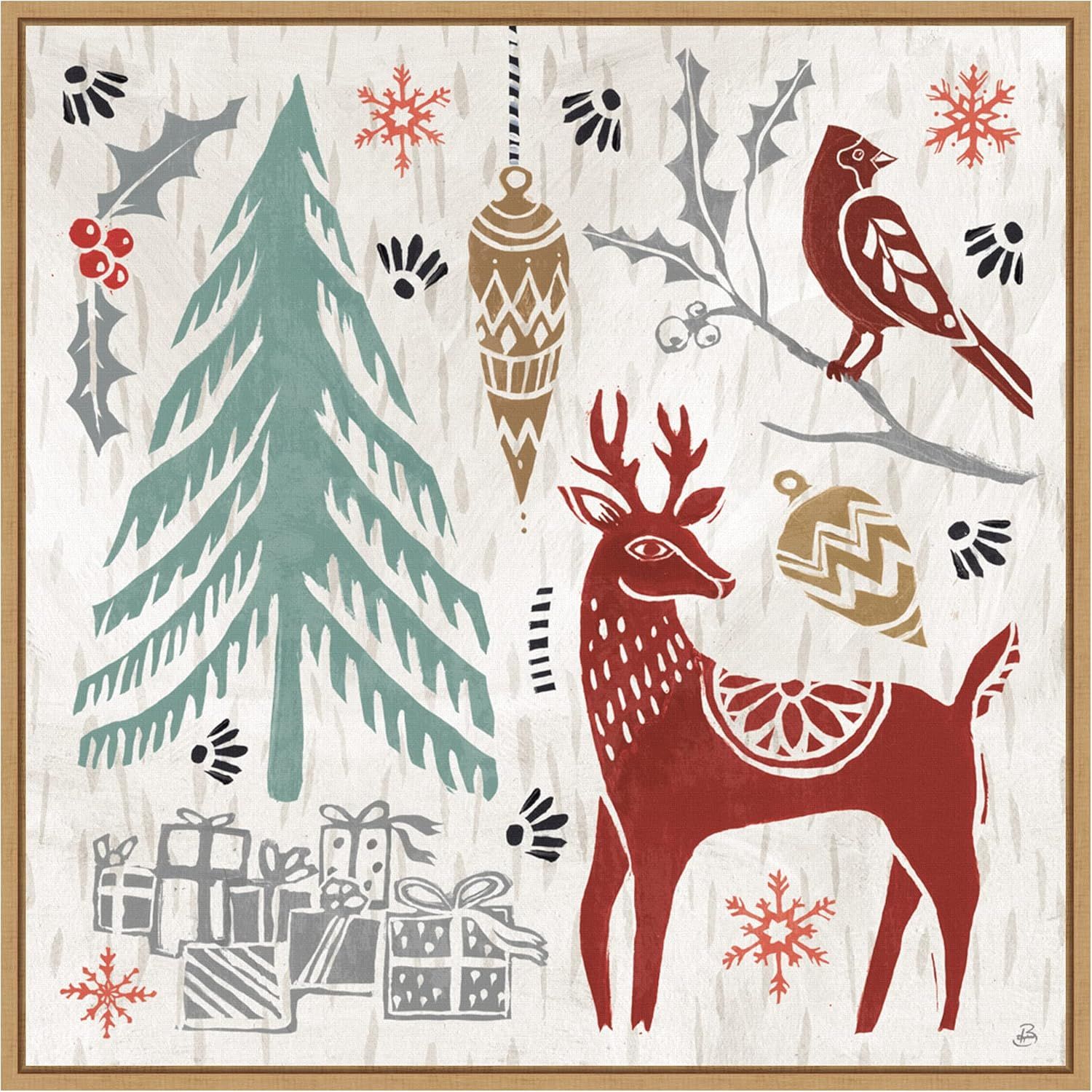 Festive Christmas Canvas Print with Maple Frame, 22" x 22"