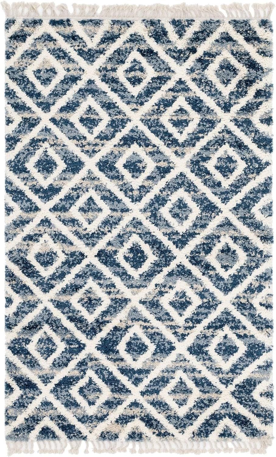 Athena Blue Geometric Shag 5' x 8' Area Rug