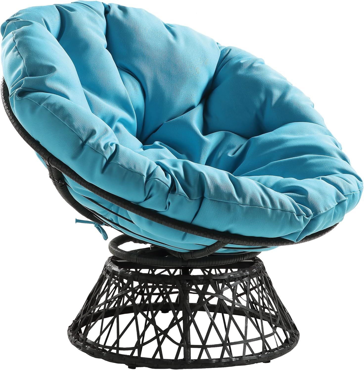 Blue Metal and Wicker 360° Swivel Lounge Chair