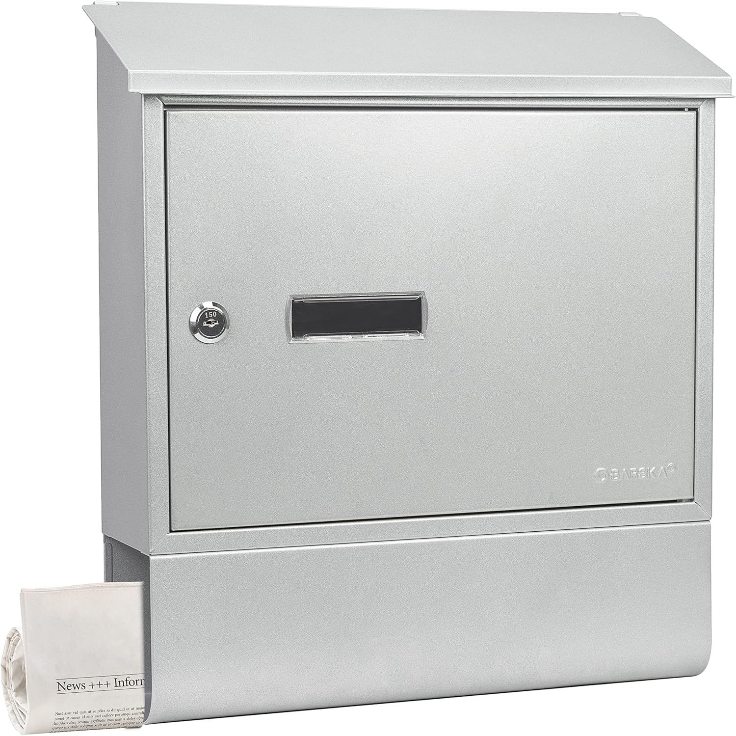 Silver Steel Wall Mount Lockable Mailbox with Key Lock