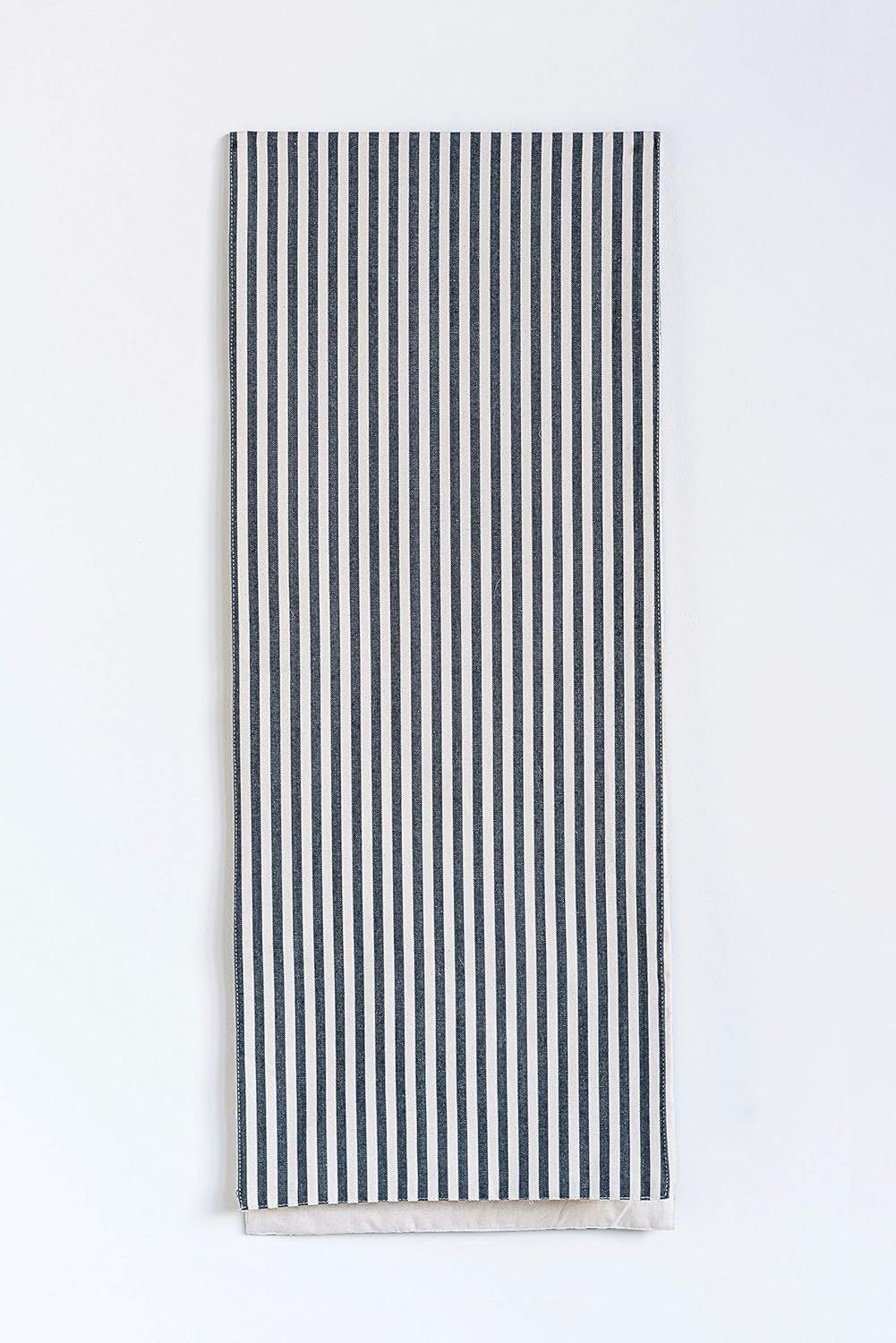 Black and White Striped Cotton Table Runner, 72"