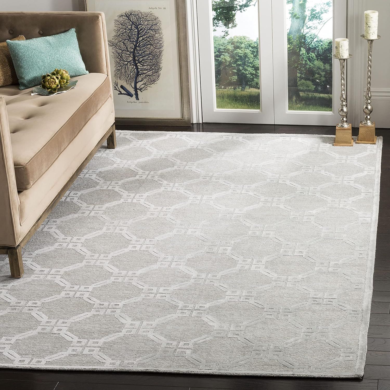 Silver Geometric Hand-Knotted Wool 6' x 9' Area Rug