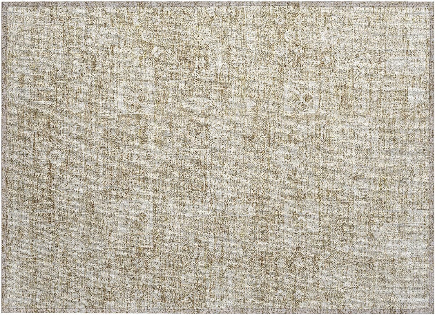 Beige Synthetic Flat Woven Rectangular Washable Rug