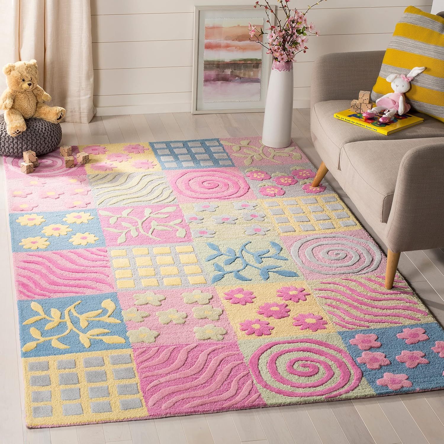 Handmade Tufted Wool-Viscose Kids Accent Rug - 3' x 5', Pink & Multi